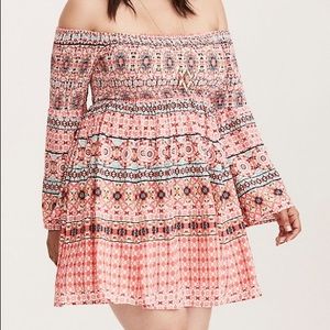 Mosaic Print Smocked Bell Sleeve Dress